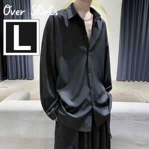 オーバーシャツ とろみシャツ メンズ ユニセックス 韓国 ブラック L