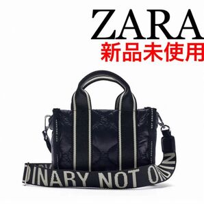新品未使用 ZARA ナイロン ミニ トートバッグ ショルダー 黒