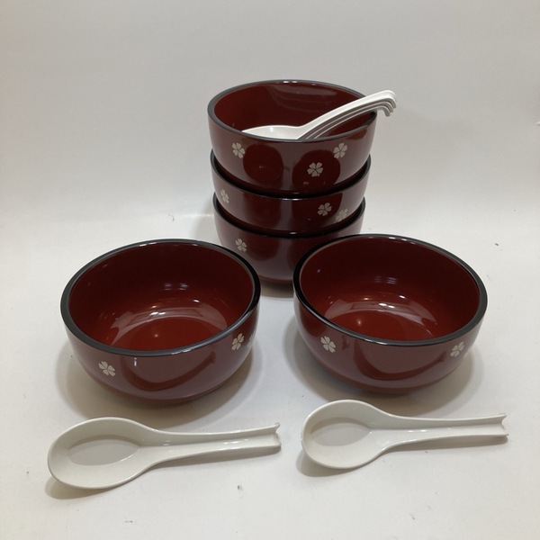 お椀 レンゲ 5つセット 漆器 厚手 汁碗 丼 和食器★K2951K4