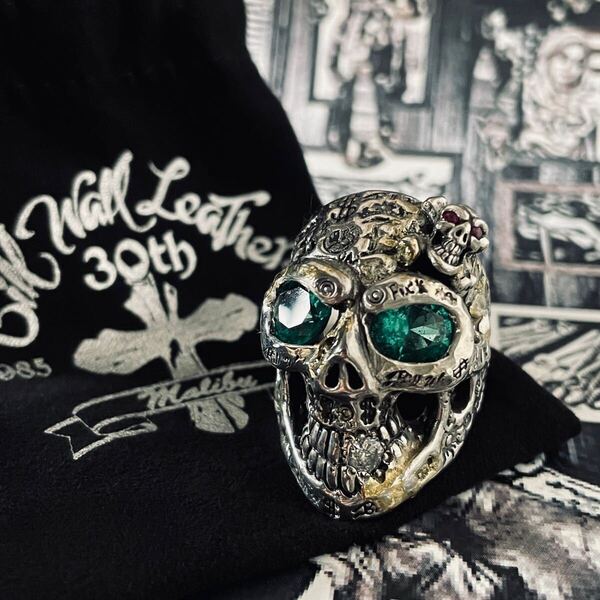 【送料無料】Bill Wall Leather BWL CUSTOMクロスボーンGRAFFITI MASTER SKULL 天然石ダイヤモンド 人気グラフィティマスタースカル18-19号