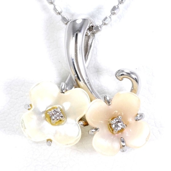 K18WG ネックレス シェル ダイヤ 0.01 総重量約2.4g 約40cm 中古 美品 送料無料☆0202