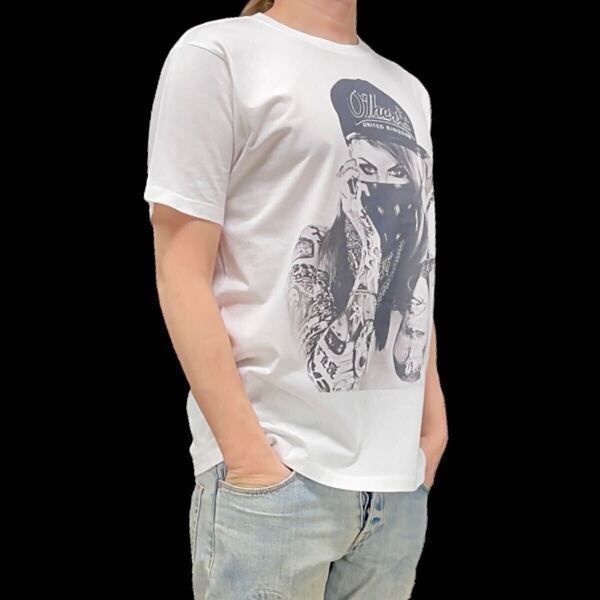 新品 ビッグプリント TATOO タトゥー キャップ バンダナマスク ストリートファッション ギャングスタガール Tシャツ ユニセックス Lサイズ