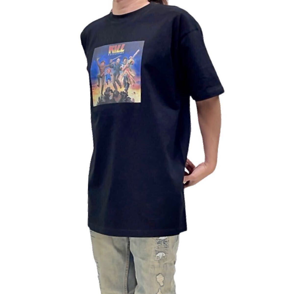 新品 KISS キッス Destroyer 地獄の軍団 ジェイソン チャッキー フレディ ブギーマン ホラーパロディ ビッグTシャツ オーバーサイズ4XL(5L)
