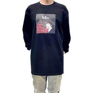 新品 BEATLES ビートルズ ドラム ドラマー リンゴスター アップル 林檎 かじり パロディ ビッグ ロンT 長袖Tシャツ オーバーサイズ 3XL(4L)
