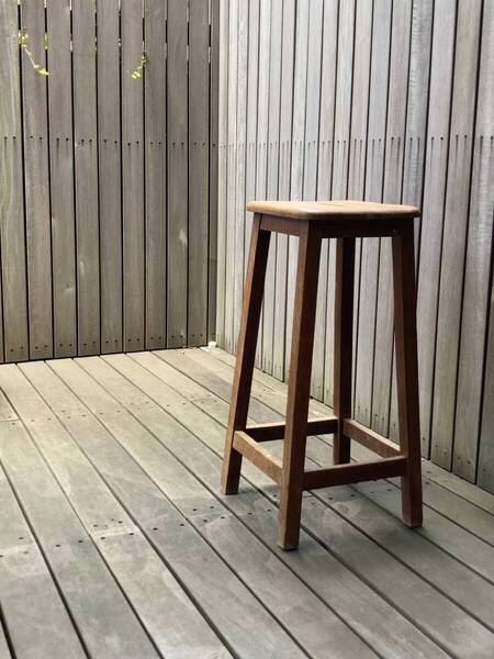 古いオーク無垢材のハイスツール バーチェア / 1900年前後・フランス / 古家具 古道具 古物 花台