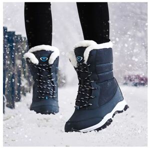23.5cm 37号 冬靴 レディース シューズ ヒール ブーツ 防寒 防水 雪 スノー防滑 ブルー 軽量 新品 送料無料