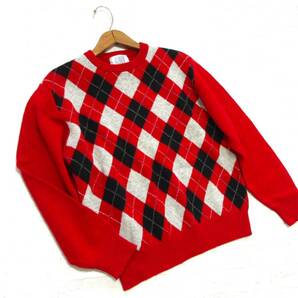 美品 送料込み J.PRESS ジェイプレス レッド アーガイル チェック 柄 ウォッシャブル ウール ニット ( 毛100% Jプレス セーター 洗える )