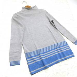 美品 送料込み SIMPLE LIFE シンプルライフ グレー バイカラー ウォッシャブル ウール ボトルネック ニット ( 毛100% セーター 洗える )