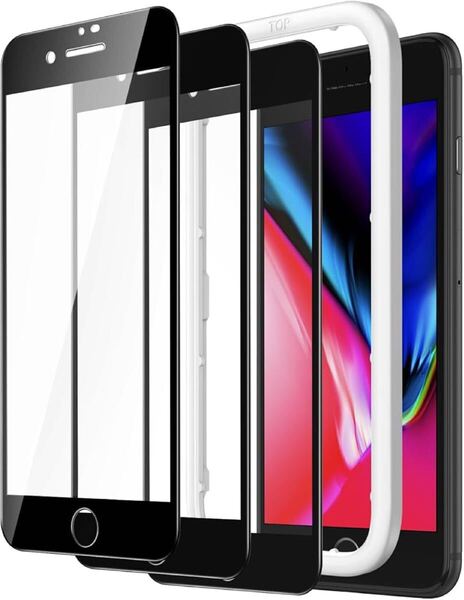 e-133 JEDirect iPhonese3/iphonese2/iPhone 8/7 (4.7インチ用) 全面保護フィルム ガイド枠付2枚セット (ブラック)
