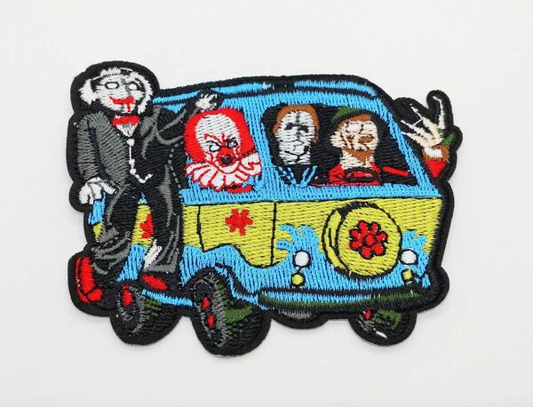 送料無料 ホラーバス SAW ホラーヒーロー アイロン のりつき 刺繍 ワッペン アップリケ アメリカン雑貨 スマアク