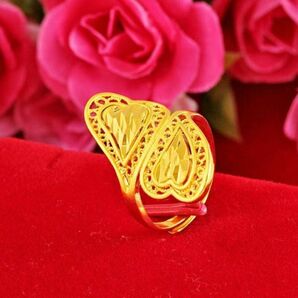 Fサイズ ゴールド色 合金メッキ 依依恋恋 心形 指輪 リング
