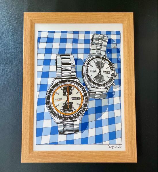 【江口寿史】額装品『SEIKO』腕時計 / B5サイズ 額入り イラスト ポスターライクデザイン