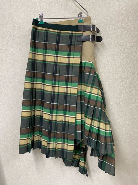 ♪ 送料無料 サカイ sacai チェック切替ドッキング プリーツ ラップ スカート 4466 レディースサイズ1
