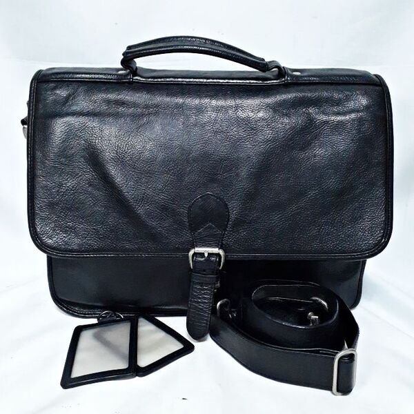 【美品】ELLINGTON 2way 牛革 レザー 本革 ビジネスバッグ メッセンジャー ショルダーバッグ ブリーフケース 書類鞄 エリントン ブラック