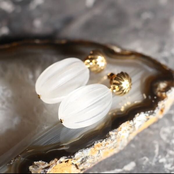 USA VINTAGE CLEAR GLASS DESIGN SWING EARRING/アメリカ古着クリア柄デザインぶら下がりピアス