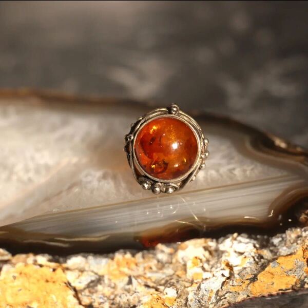 USA VINTAGE AMBER STONE DESIGN SILVER RING/アメリカ古着アンバーストーンデザインシルバーリング