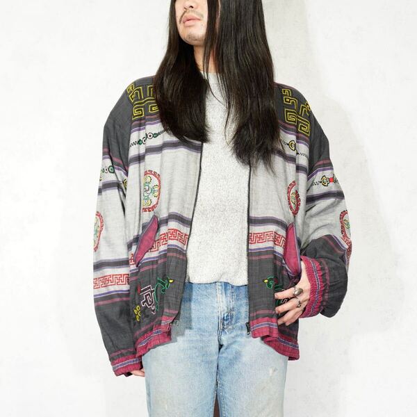 USA VINTAGE EMBROIDERY ETHNIC DESIGN ZIP BLOUSON/アメリカ古着刺繍エスニックデザインジップブルゾン