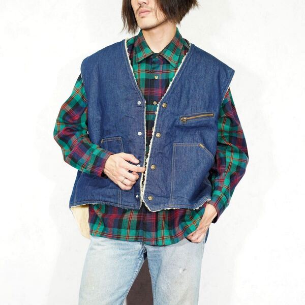 USA VINTAGE come on strong BOA DESIGN DENIM VEST/アメリカ古着ボアデザインデニムベスト