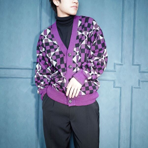 EU VINTAGE Nay Bak N.B PATTERNED DESIGN CARDIGAN/ヨーロッパ古着柄デザインカーディガン