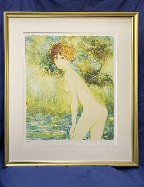 値下げしました◇綺麗【真作保証】ベルナール・シャロワ『水浴する婦人』175部限定 リトグラフ 作家直筆サイン入り フランス