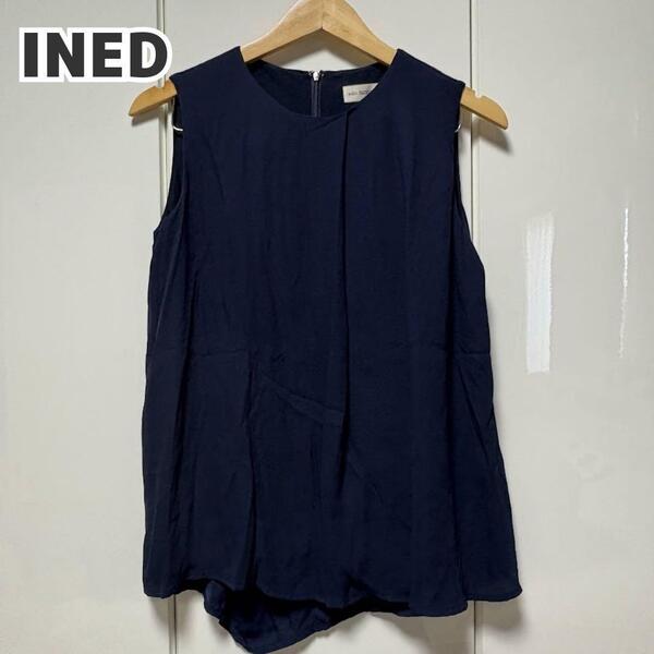 INED ノースリーブブラウス ネイビー サイズ9 上品デザイン