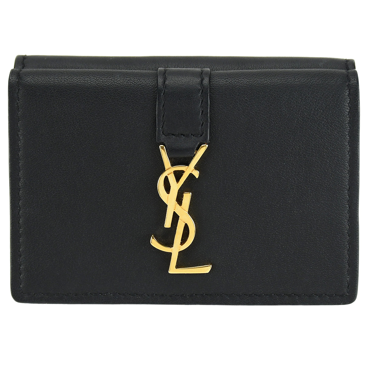 サンローラン SAINT LAURENT オリガミ タイニーウォレット 三つ折り財布 459880 ブラック 黒 レザー ゴールド金具 モノグラム YSLロゴ 中古