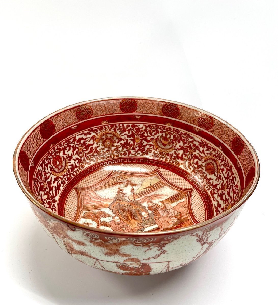 九谷焼 色絵 飾鉢 古九谷 骨董 大皿 九谷製 飾り皿 金彩 幅き27cm 高さ8.5cm 中古良品（#） 人物図 赤絵