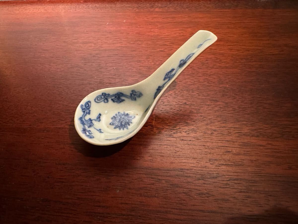 骨董　アンティーク　青花　蓮華　染付　清朝　れんげ　レンゲ　スプーン　スッカラ 骨董 アンティーク 青花 蓮華 染付 清朝 れんげ レンゲ スプーン