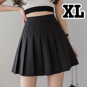 レディース プリーツスカート 大きいサイズ XL インナーパンツ付き ミニ 黒