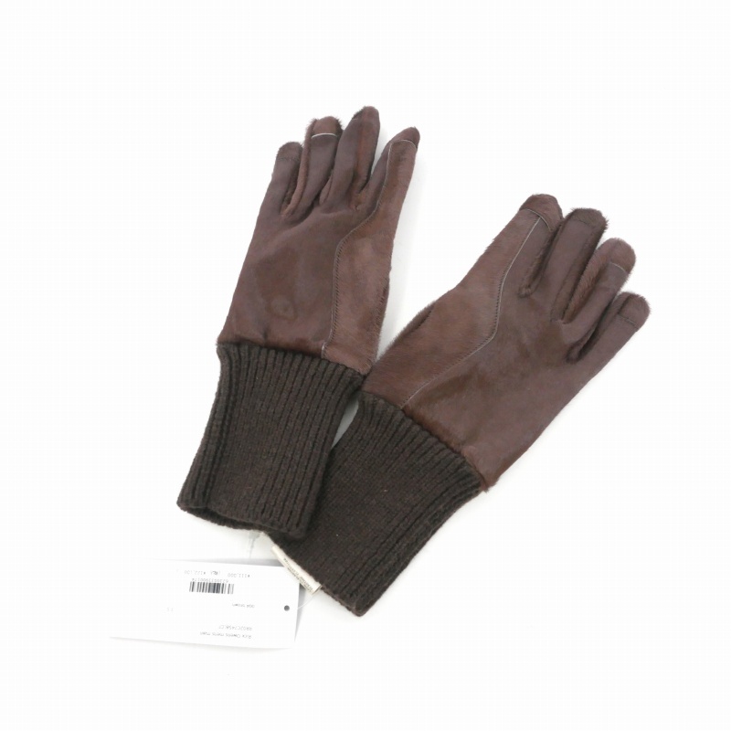 未使用品 リックオウエンス Rick Owens 23AW RIBCUFF GLOVES BRW リブ カーフ グローブ 手袋 ハラコ 7.5 茶 ブラウン RR02C7458LCF メンズ