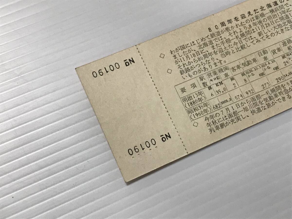 昔の切符 記念切符 北海道鉄道開通80周年記念急行券 1960年 日本