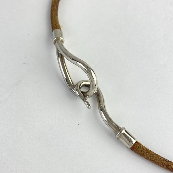 エルメス HERMES チョーカー ジャンボ レザー ブラウン×シルバー 美品 アクセサリー(首)