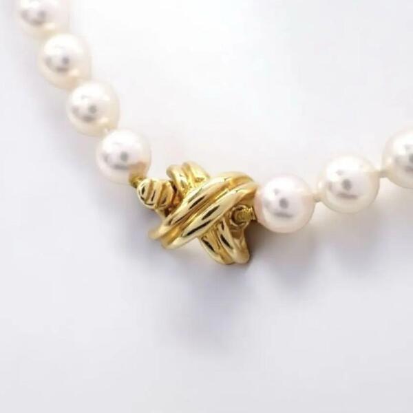 付属品有り Tiffany & co. ティファニー シグネチャー パール 真珠 ネックレス チョーカー 750 K18YG イエローゴールド 2398