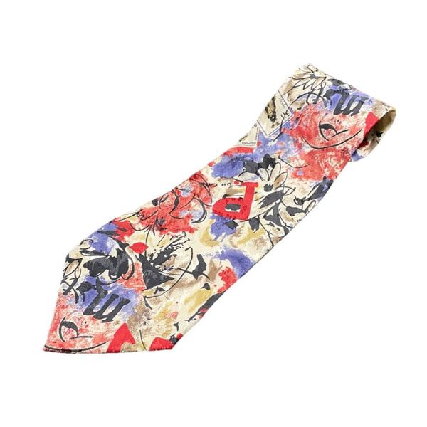 MADE IN ITALY製 GINO ROSSINI 総柄シルクネクタイ マルチカラー イタリア製