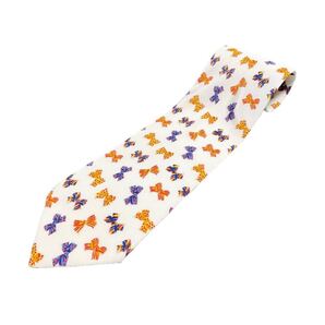 MADE IN ITALY製 GINO ROSSINI リボン柄シルクネクタイ ホワイト イタリア製