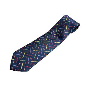 タグ付き新古品 MADE IN ITALY製 VITTORIO LORINI 万年筆柄シルクネクタイ ネイビー ヴィットリオ ロリーニ イタリア製