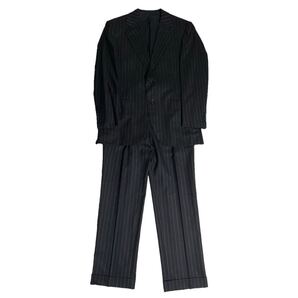 MADE IN JAPAN製 FRANCO PRINZIVALLI ストライプウールスーツ ブラック L44サイズ フランコプリンツィバァリー 日本製 セットアップ
