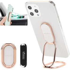 g120 折りたたみ耐久性スマホリング 携帯リング 強力粘着フィンガーリング、片手操作可 マグネット車載ホルダー付属(ピンクゴールド)