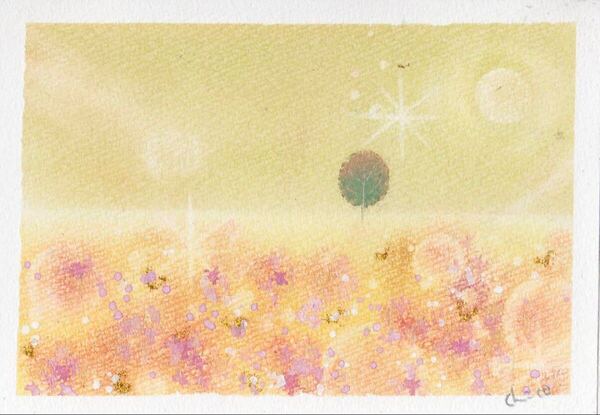 【素敵な風の通り道】手書き 真作1点物 原画 絵画 直筆サイン 癒し 故郷 送料無料 匿名配送 happycolors 風景画 幸せの木