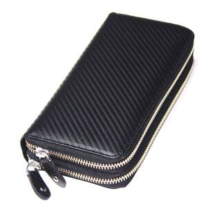 【1点限り赤字大特価】【送料込み】【期間限定】【新品】【税込み】本カーボンレザー ダブルファスナーモデル ラウンドロングウォレット