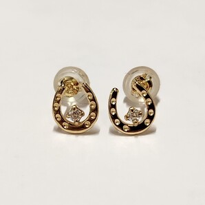 新品 天然ダイアモンド 0.04ct K18馬蹄ピアス ラッキーアイテム☆
