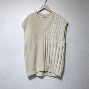 本物ザラZARAコットンVネックベストジレメンズサーフアメカジミリタリーストリートビジネススーツモードゴルフドレスオフホワイト白L