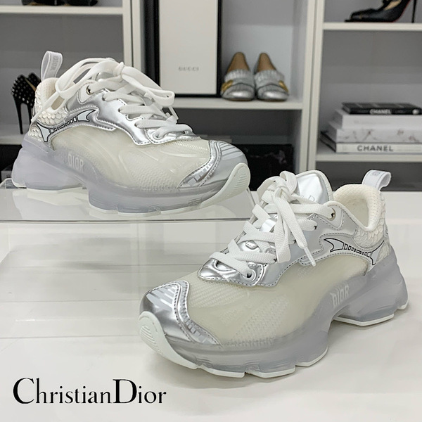 M11431 クリスチャンディオール Dior Vibe レザー ラバー メッシュ ロゴ スニーカー シルバー ホワイト