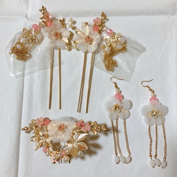 ヘアアクセサリー かんざし 髪留め 花 浴衣 夏祭り ピンク 和風小物 ピアス 髪飾り