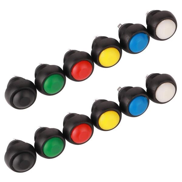 【SALE】(装着内径12mm) モメンタリノンロックプッシュボタンスイッチ ON/OFF SPST (赤、緑、黄、青、黒、白)