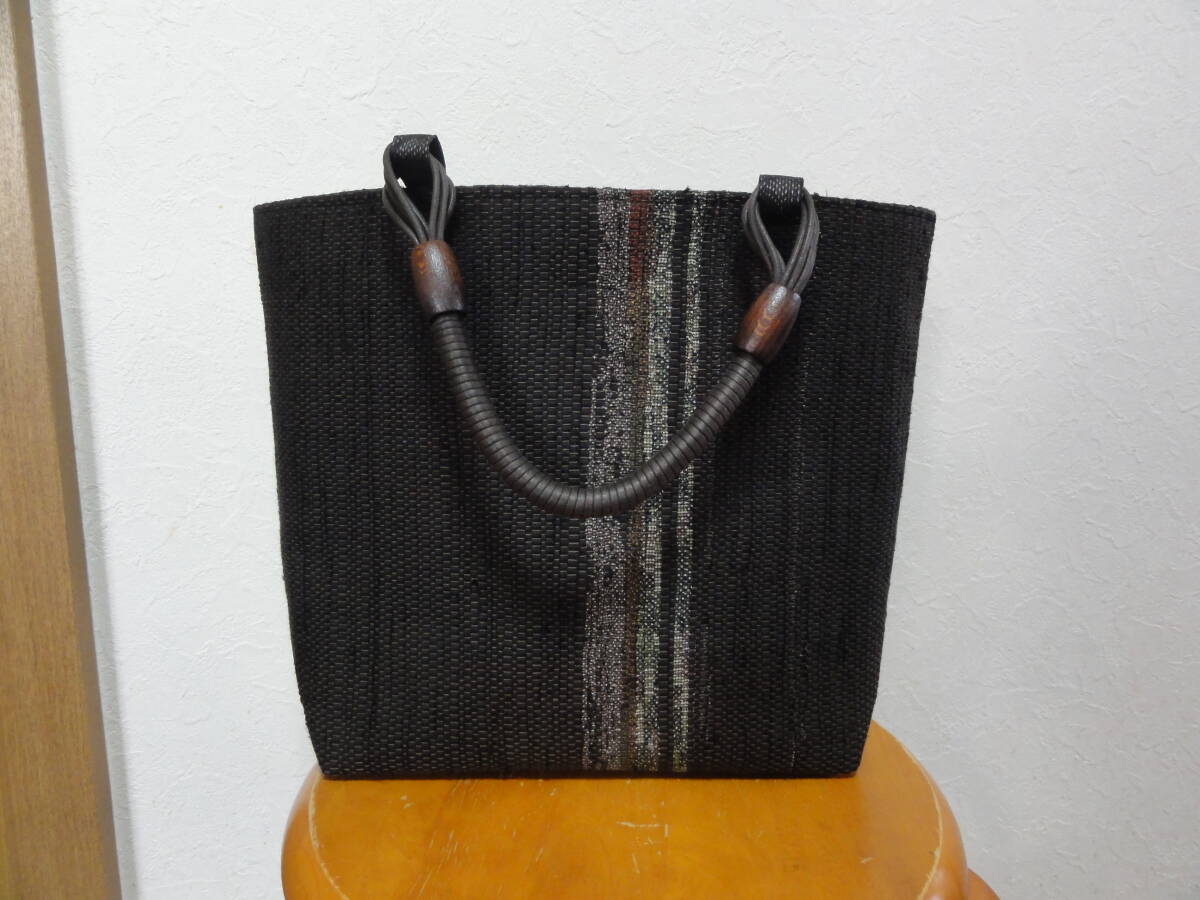 手作りバッグ 裂織り×酒袋コンビバッグ 未使用品 40×18×10
