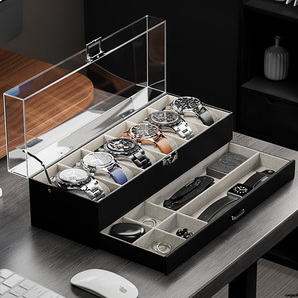 【ガラス蓋を採用しており、お気に入りの腕時計をディスプレイ可能】 腕時計ケース PU製 ウオッチコレクションケース 収納ボックス