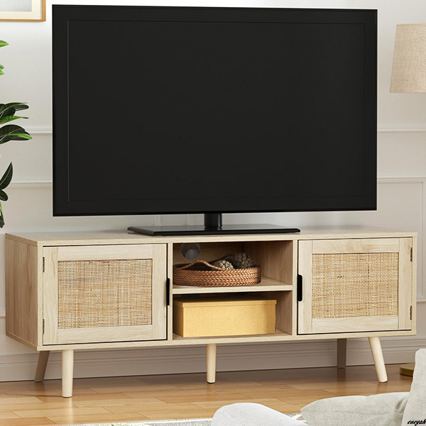 【テレビ周りの機材を大容量で収納できる】テレビ台 幅120cm 32~75インチ対応 オープンシェルフ 組立簡単 自然木 扉付