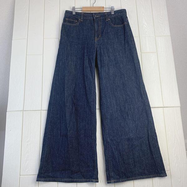 ワイドレッグデニムパンツ ダークブルー 78cm Lサイズ GU