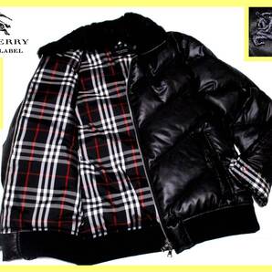 美品 大人気 L バーバリーブラックレーベル BURBERRY BLACK LABEL ダウンジャケット ファー付 裏地ノバチェック ホース刺繍 即決送料無料